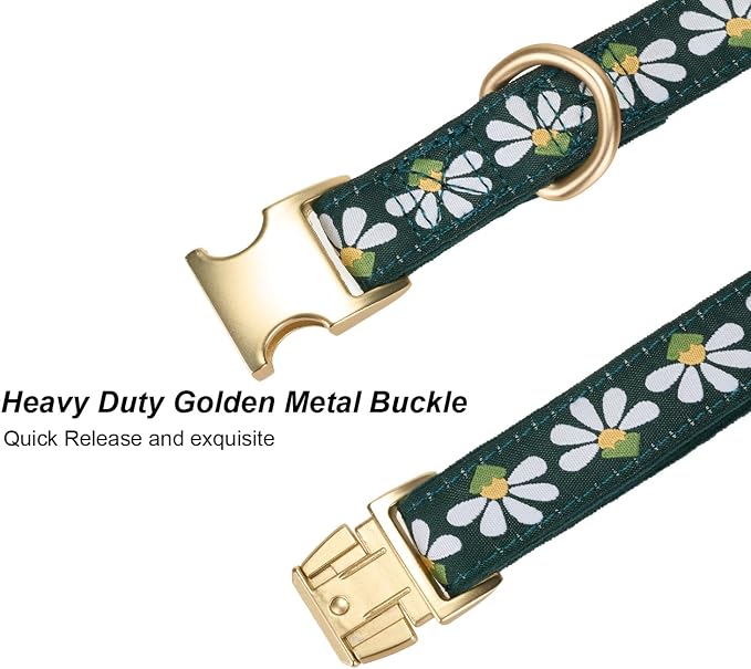 Woven Dog Collar with Metal Buckle Adjustable Jacquard Retro Dog Collars for Small Medium Large Dogs(Green,L)