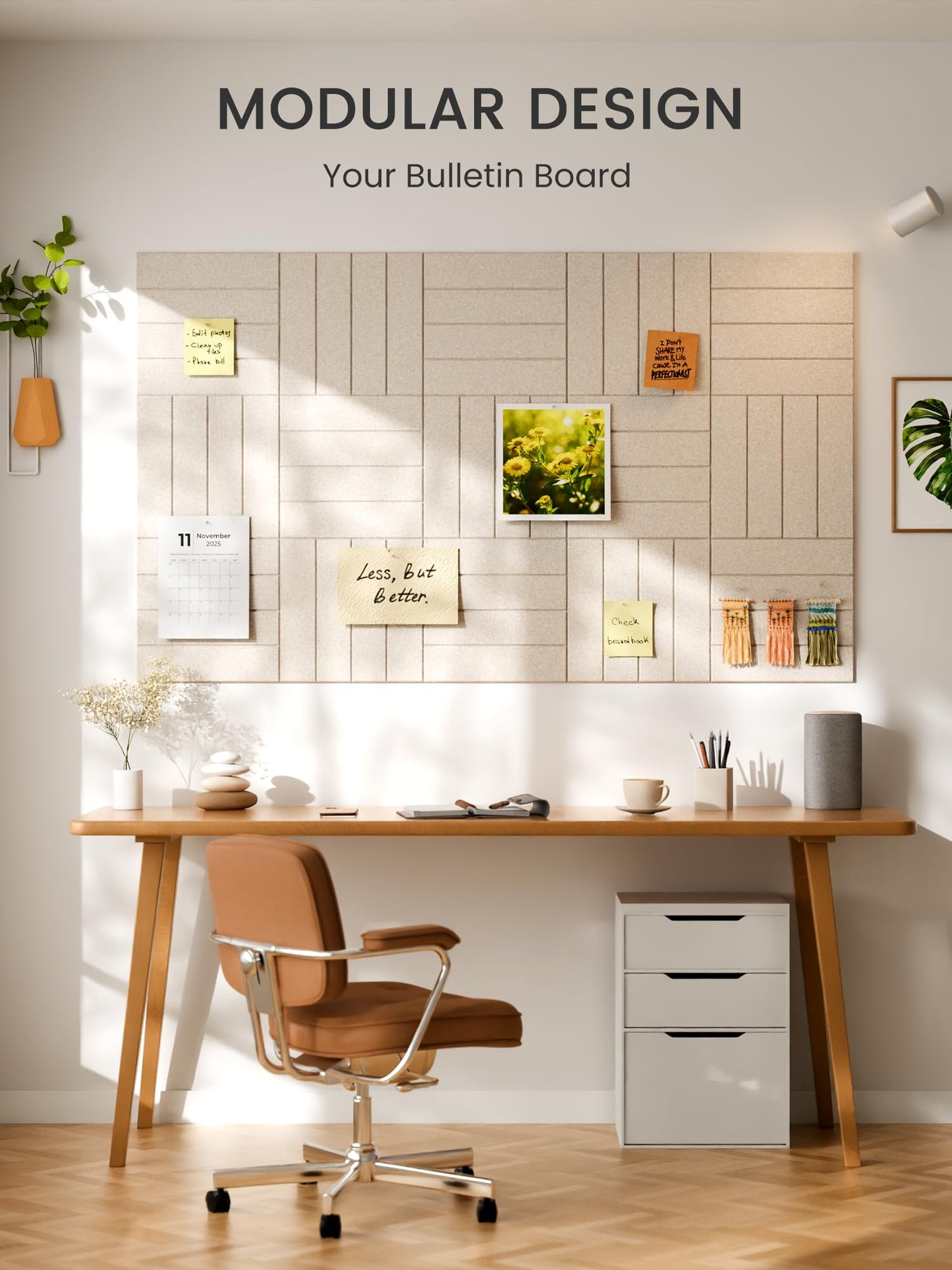 Bumusty Large Cork Board Alternative-48 x 36" Felt Bulletin Board Tiles, with 30 Pushpins, 70 Adhesive Tabs, Bold-Stripe 12-Pack, Cork Boards for Office Push Pin Board Felt Board-Oatmeal