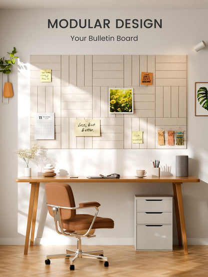 Bumusty Large Cork Board Alternative-48 x 36" Felt Bulletin Board Tiles, with 30 Pushpins, 70 Adhesive Tabs, Bold-Stripe 12-Pack, Cork Boards for Office Push Pin Board Felt Board-Oatmeal
