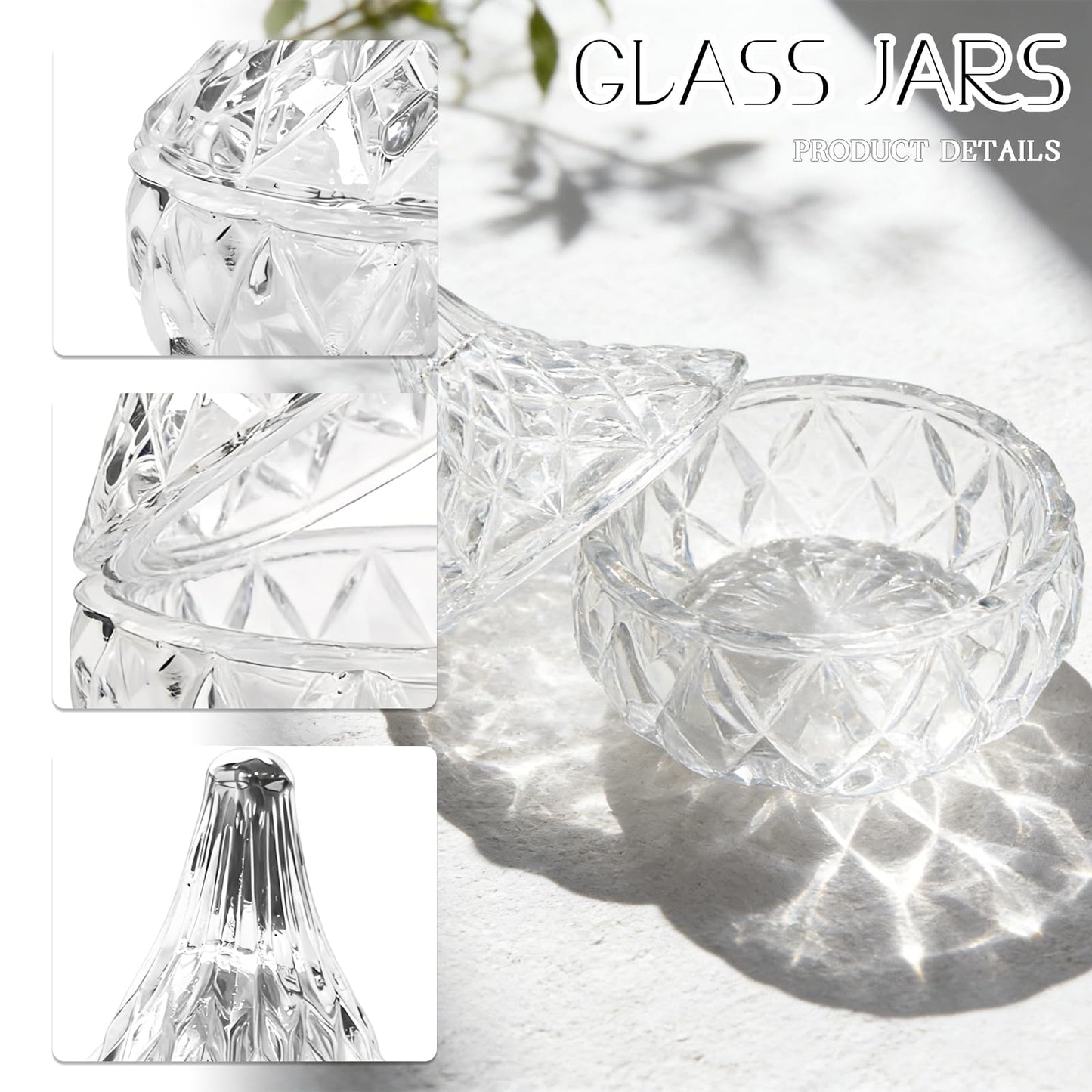 Glass Jewelry Box, Crystal Candy Dish with Lid, Ring Box, Small Trinket Dish, Jewelry Organizer Dish with Lid, Decorative Jewelry Bowls for Home Decor, Christmas Birthday Gifts for Women (Classic)