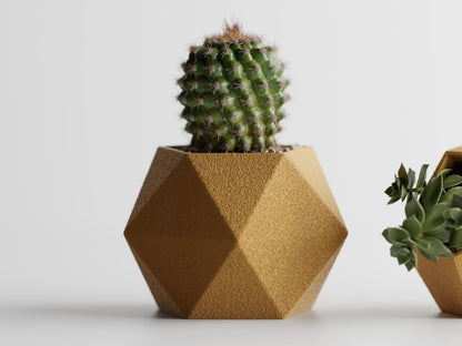 Gallery of Drip 【GeoTrio Modern Geometric Planters】– 3-Piece Faceted Pot Set for Succulents, Cactus, and Indoor Plants – Minimalist Desk Decor, Stylish Gift for Plant Lovers (Gold)