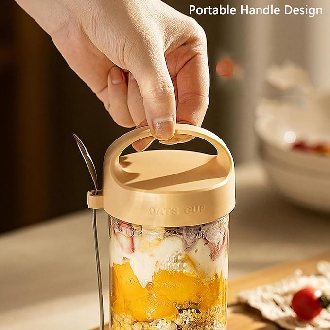 4Pack Overnight Oats Containers with Lids and Spoons,14 oz Airtight Oatmeal Container,Mason Jars with Lid for Cereal,Milk,Fruit,Yogurt,On The Go Container,Salad Jars,Glass Jars (Mixed Color)