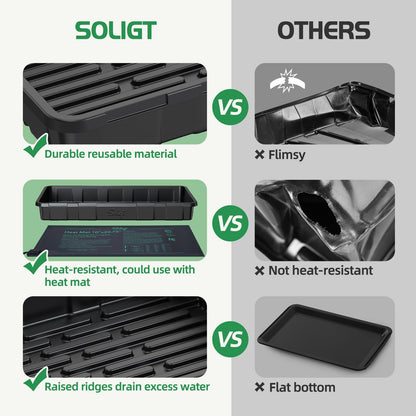 SOLIGT Extra Thick Heavy Duty 10 Pack 1020 Seed Starting Trays - Microgreens Growing Trays Seedling Plant Germination Starter Tray Transplant Fodder Flats, No Holes, No Leakage, Reusable…