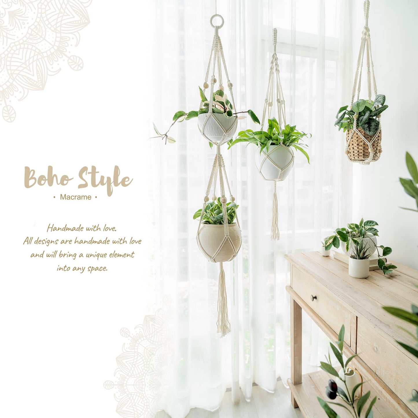 Mkono Set of 2 Macrame Plant Hangers Indoor 2 Different Size Hanging Planter Basket Flower Pot Holder 70"/49"