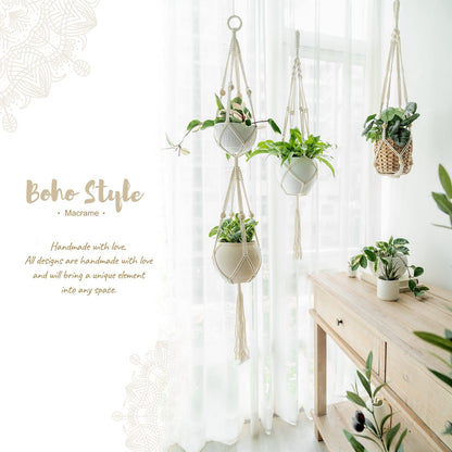 Mkono Set of 2 Macrame Plant Hangers Indoor 2 Different Size Hanging Planter Basket Flower Pot Holder 70"/49"