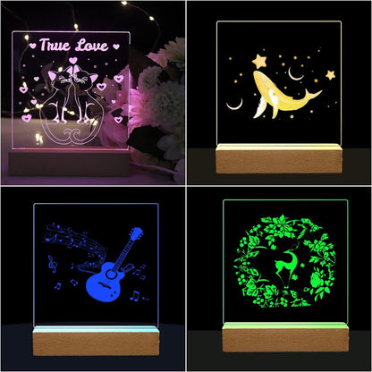 Lyshujli 4Pcs 6" Wooden LED Light Stand Base, Colorful Light Rectangle Wood Display Pedestal Led Light Base Night Light Base for Acrylic Sheet 3D Crystal Glass Art