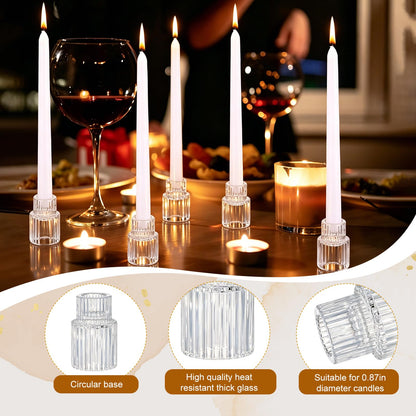 48 PCS Glass Taper Candle Holders Bulk Crystal Candlestick Holders Clear Ribbed Tapered Candle Stick Holder Decor Set for Table Centerpiece Wedding Party Advent Christmas Home Decoration (48, Clear)
