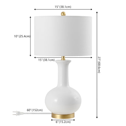 JONATHAN Y 27" White/Gold Ceramic Table Lamp for Living Room Bedroom, Modern Transitional Nightstand Lamp with White Linen Drum Shade, LED Bulb Included JYL6208A