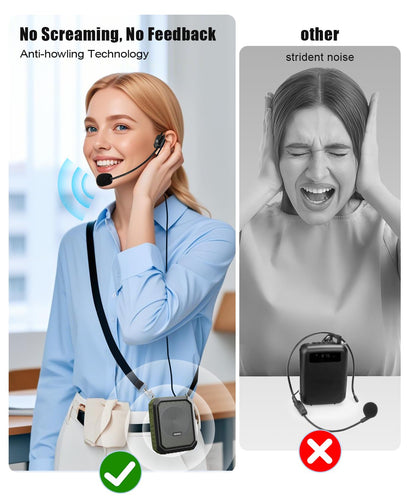 SHIDU Voice Amplifier for Teacher with Portable Microphone and Speaker, 18W Megaphone with Wired Mic Headset, IPX5 Waterproof & Rechargeable Bluetooth Speaker Systems for Tour Guide (NOT Wireless)