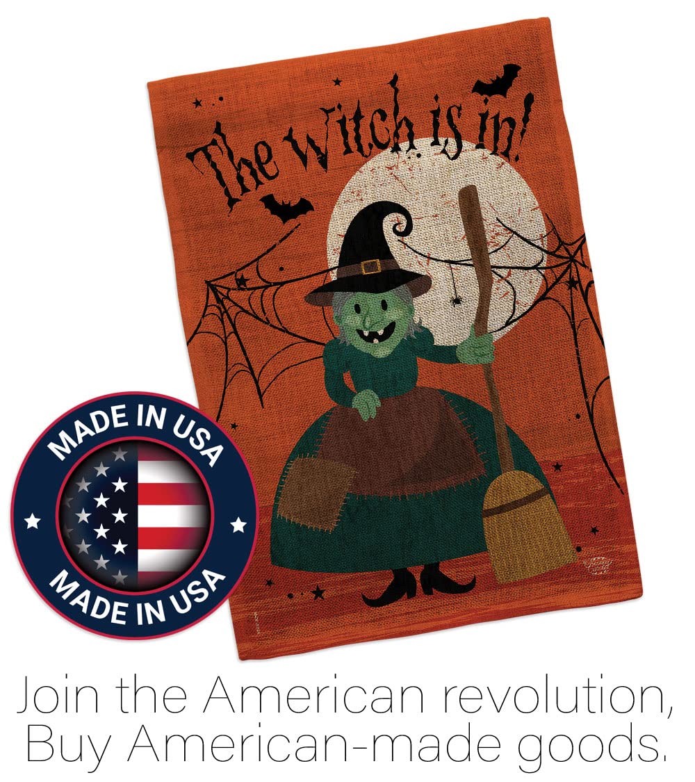 Ornament Collection Halloween Garden Stakes Flag Set Home Banner Burlap Door Sign Wall Post Stand Grave Porch Outdoor Tapestry Witch is in Front Yard Decorations, Fall Gifts Made in USA