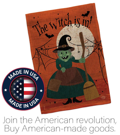 Ornament Collection Halloween Garden Stakes Flag Set Home Banner Burlap Door Sign Wall Post Stand Grave Porch Outdoor Tapestry Witch is in Front Yard Decorations, Fall Gifts Made in USA
