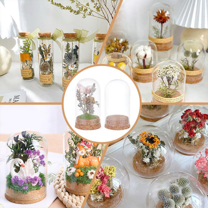 BENECREAT 10Pcs Dome Decorative Jars, 1.8x3.5inch Glass Display Dome Cloche Glass Bell Jar with Cork Base for Flower Storage, Specimens, Crafts Decorations
