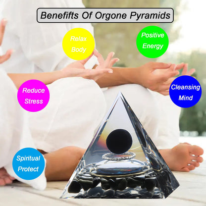 Orgone Pyramid - Positive Energy Source for Meditation, Stress Relief, Wealth Attraction | Crystal Pyramid Orgonite with Protection Crystals | Ideal Energy Generator & Stylish Room Decor