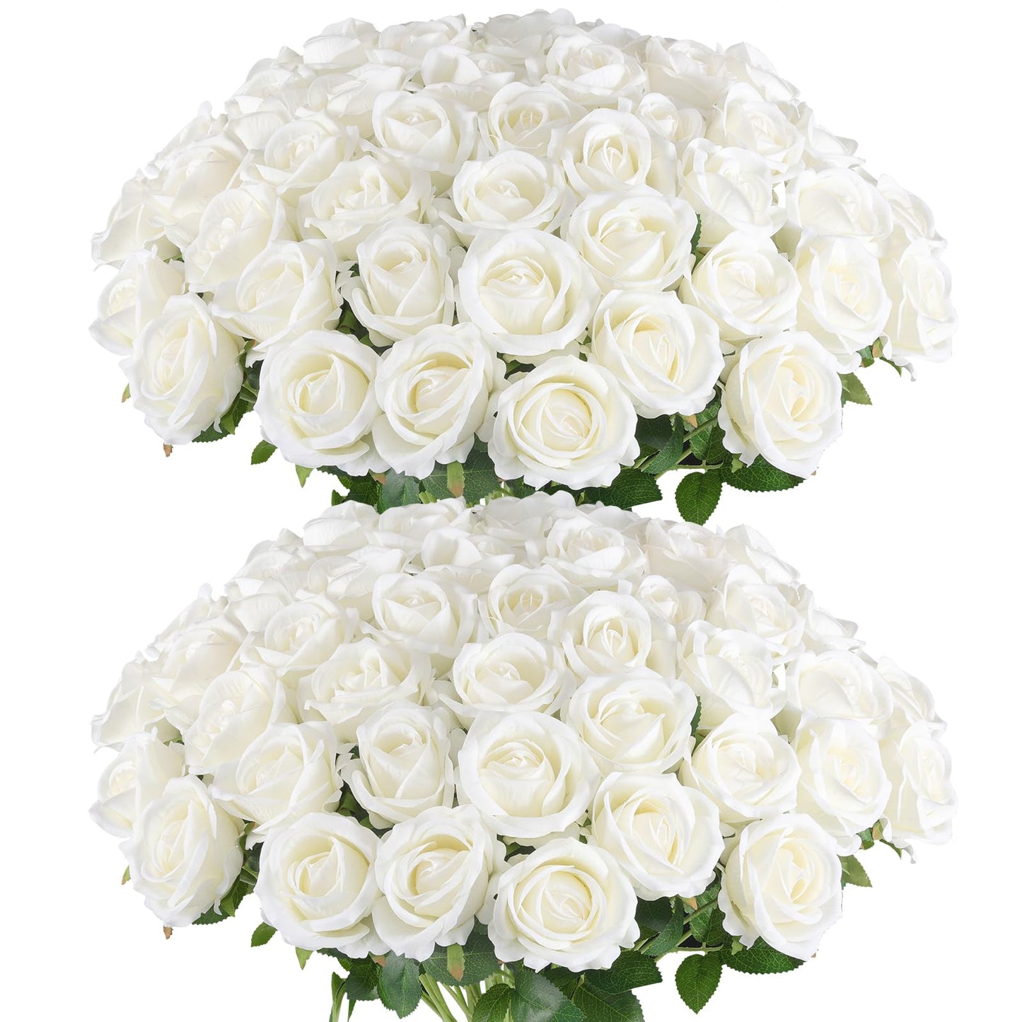 Hananona 50 Pcs Artificial Roses in Bulk, Fake Velvet Silk Roses Realistic Rose for Wedding Centerpieces Flower Arrangement Home Decor (50, White)