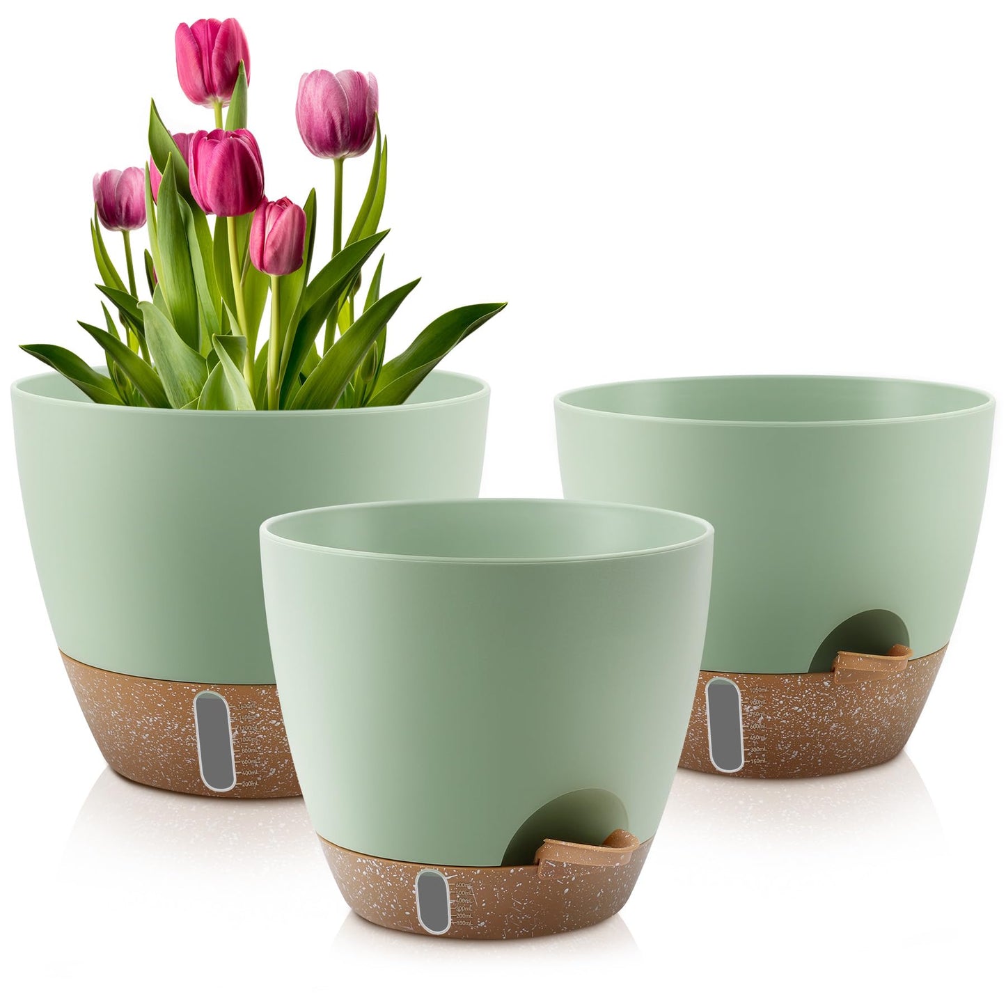 QRRICA 10/9/8/7.5/7 Inch Self Watering Pots and 4 Pack 23.6 Inch Plant Umbrellas for Outdoor Plants