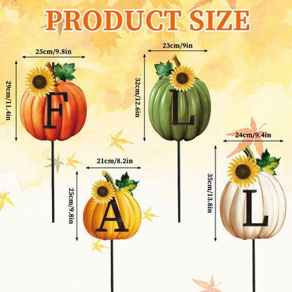 JarThenaAMCS Set of 4 Thanksgiving Pumpkin Metal Garden Stakes Fall Pumpkin Decorative Lawn Sign Seasonal Autumn Welcome Yard Sign for Harvest Home Outside Lawn Porch Decor