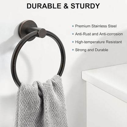 SetSail Towel Holder for Bathroom Wall Screw-in Towel Ring Stainless Steel Hand Towel Holder Heavy Duty Towel Hanger for Bathrooms Oil Rubbed Bronze