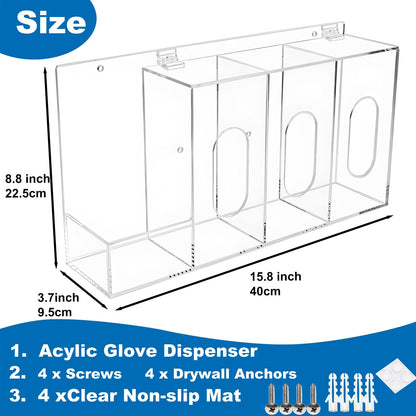 SEANADO Hand Sanitizer and Glove Holder Dispenser with Lid, Clear Acrylic 4 Compartments Hygiene Station for Disposable Face Mask, Shoe Cover, Hairnets - Wall Mount or Tabletop