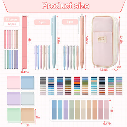 Trandraft 135 Pcs Book Annotation Kit with Pencil Case, 12 Pastel Highlighters, 11 Gel Pens, Fine Marker, 300 Transparent Sticky Notes, 2640 Index Tabs, Bible Study Supplies Kit(Classic,Pink)