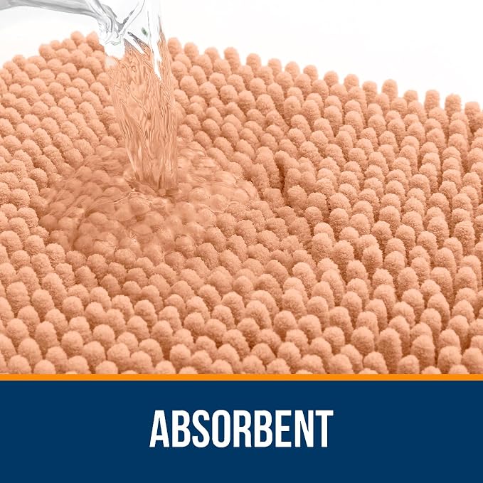 OLANLY Toilet Rugs U-Shaped 24x24, Extra Soft Absorbent Chenille Contour Bathroom Rugs for Toilet, Dry Quickly, Machine Washable, Non-Slip Bath Mat, Peach