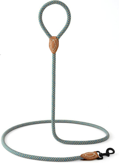 Mile High Life Rope Leash with Genuine Leather Connection, 6 FT/5 FT/4 FT, Heavy Duty Dog Leash for Medium & Large Dogs (Peacock Blue, 48 Inch)