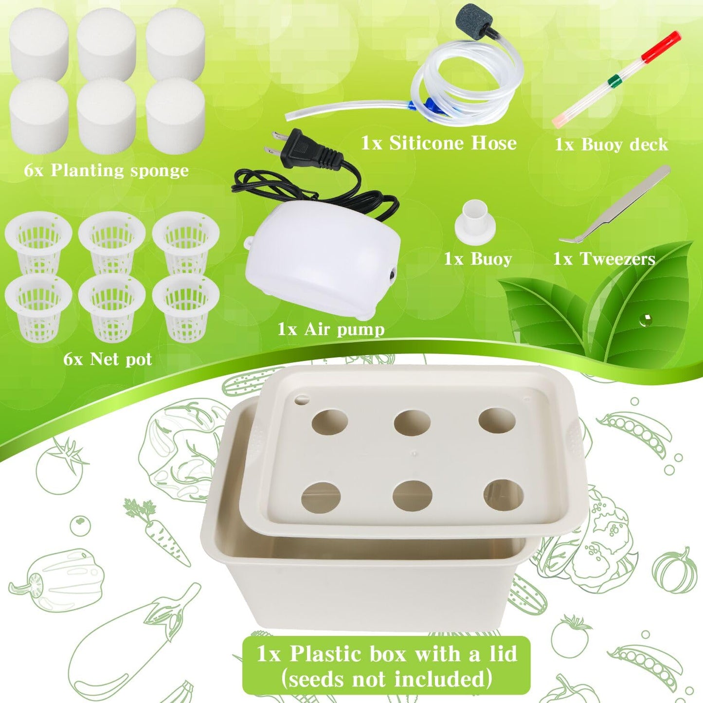 Aunifun Hydroponics Grower Kit DIY Self Watering Indoor Hydroponics Tools Hydroponic System Planting Container Include Aquarium Air Pump Buoy Planting Box