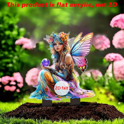 YUEYINGMG Garden Decor, Acrylic 2D Stake, Pot Plants Garden Yard Lawn Outdoor Fairy Statue Ornaments, Fairy Garden Accessories Decoration (Style A)