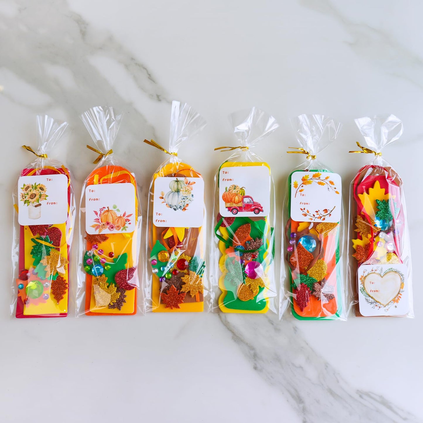 Winlyn 36 Sets Fall Craft Kits Autumn Crafts DIY Leaf Bookmarks Decorations Art Sets Maple Leaf Glitter Foam Stickers Arts and Crafts for Kids Thanksgiving Halloween Classroom Activities