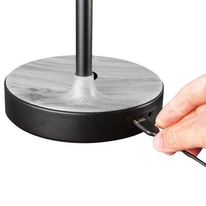OttLite Wellness Series Wireless Charging LED Table Lamp, Black with Grey Woodgrain Accents,Touch Activated Controls, Flexible Neck, ClearSun LED Light, for Work, Study, Reading…