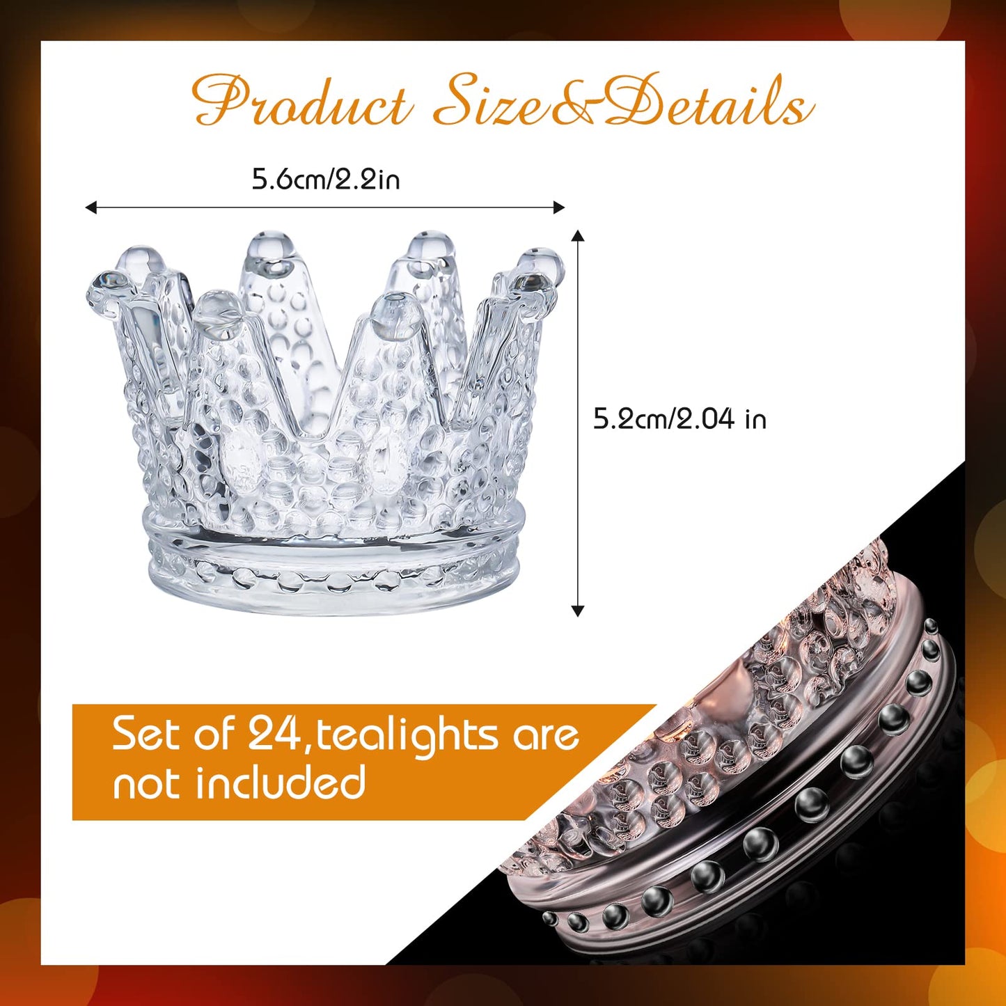 EBOOT 48 Pcs Crown Tealight Candle Holders Glass Clear Votive Holders Tealight Crystal Votive Candle Stand for Wedding Valentines Day Table Centerpieces Home Decor(Clear)