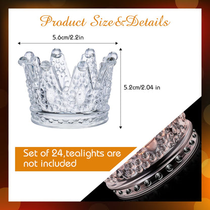 EBOOT 48 Pcs Crown Tealight Candle Holders Glass Clear Votive Holders Tealight Crystal Votive Candle Stand for Wedding Valentines Day Table Centerpieces Home Decor(Clear)