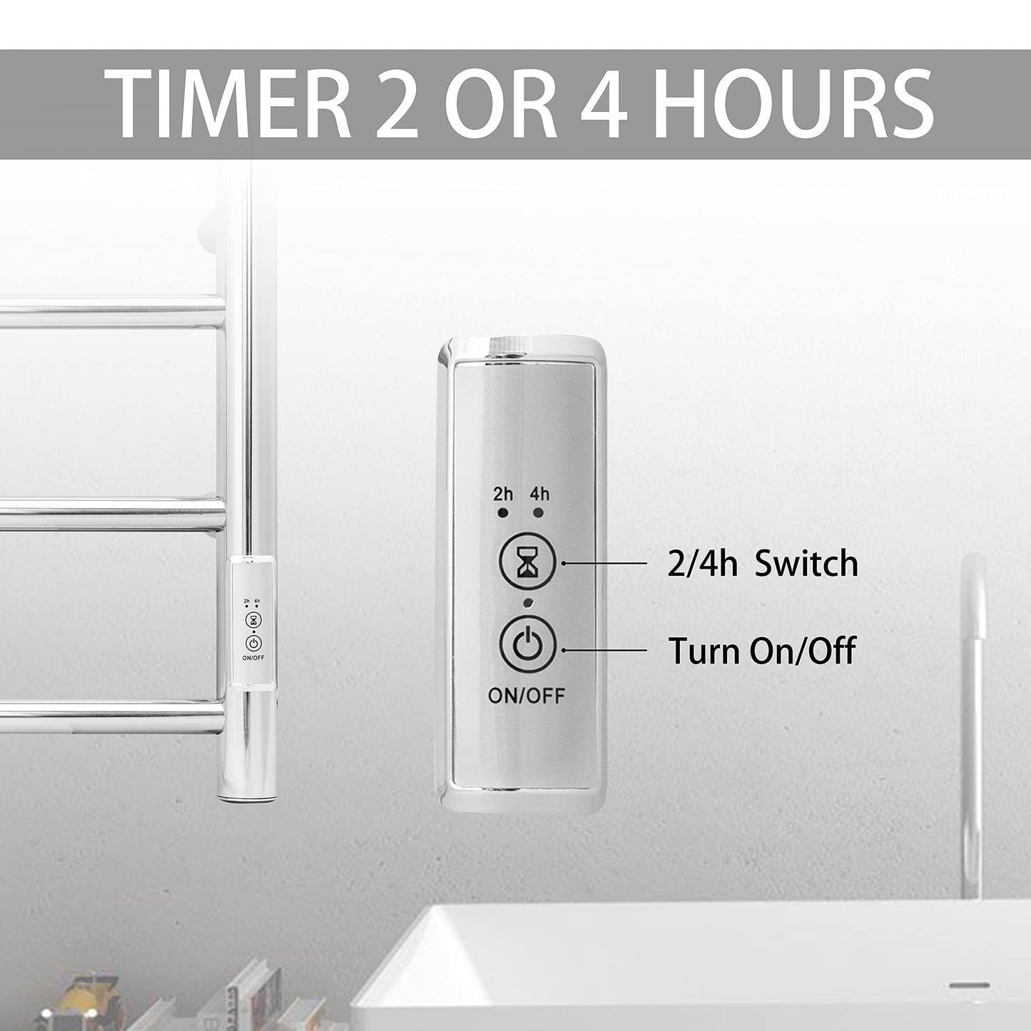 KEG Towel Warmer 8 Bars for Bathroom Freestanding or Wall Mounted Bath Towel Heater Plug-in with Built-in Timer Silver