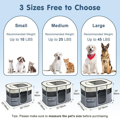 Dog Playpen, Portable Pet Playpen Cat PlayPens,600D Oxford Dog Kennel Tent Crate, Waterproof&Breathable, Indoor Outdoor Travel Camping Use for Medium/Large Breed with Carrying Case+Folding Bowl,L,Gray