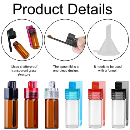 Mini Glass Spice Dispensers With Spoon,Portable Travel Shakers,5ml Capacity,Leak-Proof Airtight, For Camping, Outdoor, Kitchen, And Daily Use(6 Pcs)