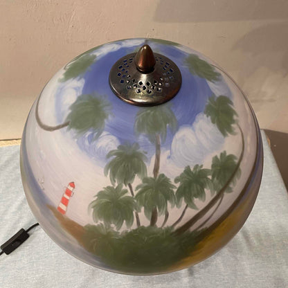 Bieye L10944 Coconut Trees Tropical Beach Hand-Painted Glass Table Lamp with Monkeys Harvesting Coconuts Lamp Base for Home Decor