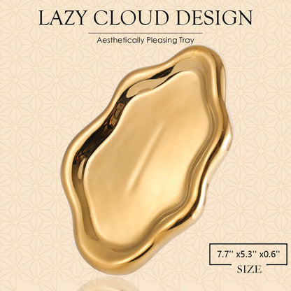 CCINPPY Ceramic Jewelry Tray Trinket Dish, Decorative Cloud Vanity Key Tray for Women, Ring Holder Dish, Cute Jewelry Plate Bowl Room Decor Aesthetic, Gold, Medium