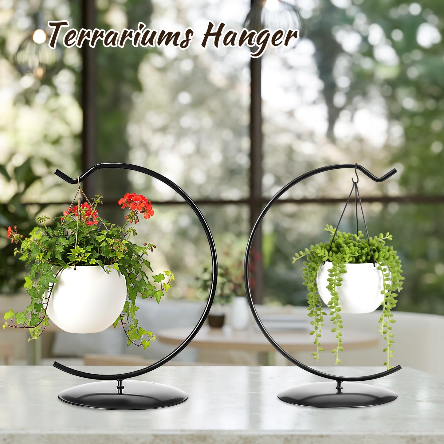 AceOrbit 12 Pcs Ornament Display Stand 6 Inch Iron Hanging Stand Christmas Ornament Hanger Holder Decoration Display Holder Hook for Glass Globe Air Plant Terrarium Table Decor (Black)