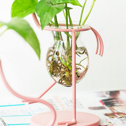 Pink Flamingo Hydroponics Planter Bulb, Propagation Planter for Home Office Desk Decor (Pink, Upright)