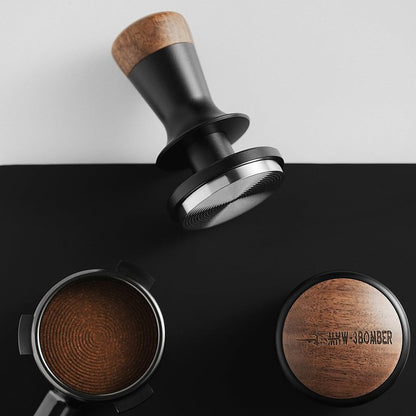 MHW-3BOMBER 54mm Espresso Tamper, Double Spring Loaded Tamper, Self Leveling without Tilting, 53mm Coffee Tamper with Wood Cover, 53.35mm Ripple Base, T7127