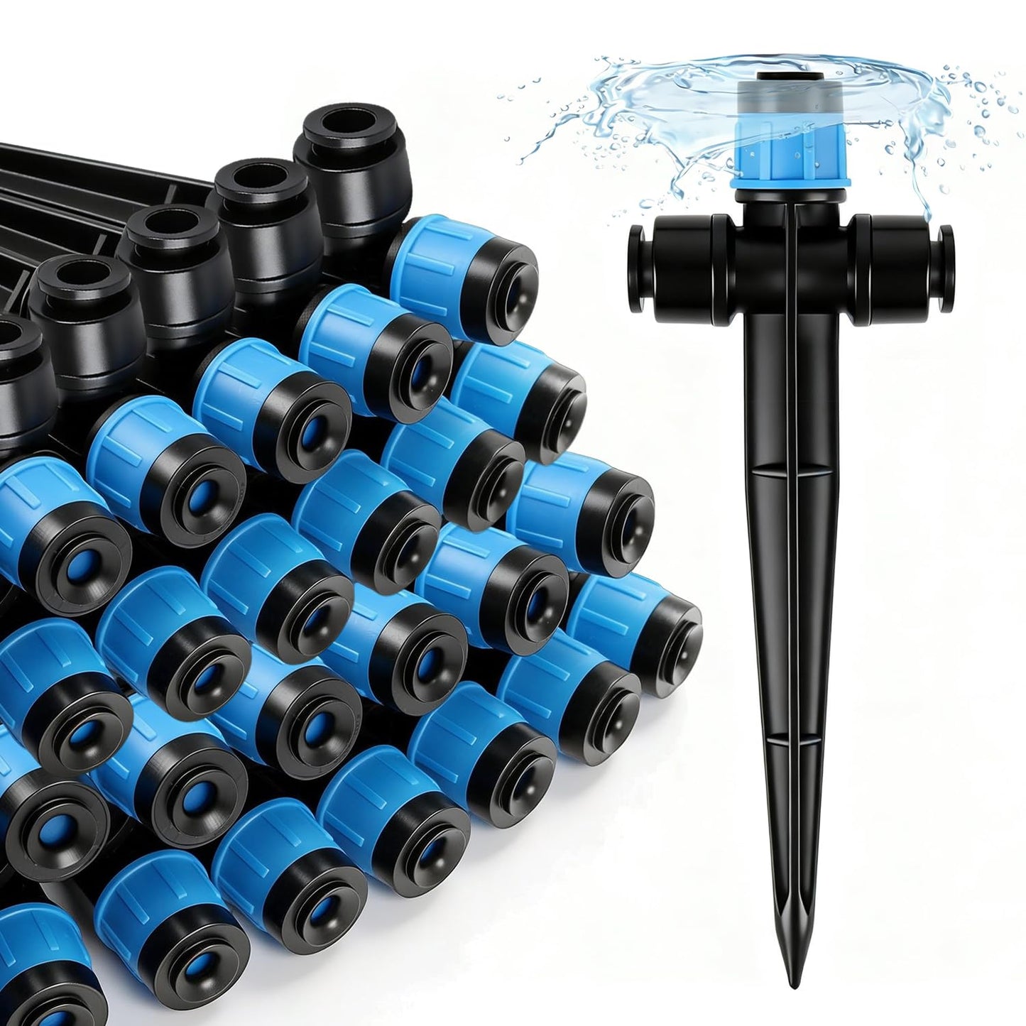 Copadri 20 Pack Two-Way Quick Connect Drip Emitters Fan Shape with Stake for 1/4" Irrigation Tubing, Adjustable 360 Degree Water Flow Irrigation Vortex Sprayer for Garden Watering System