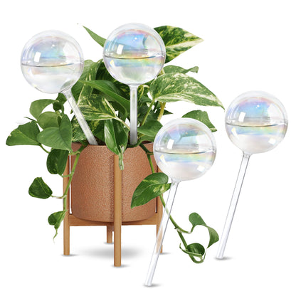 13oz Self Watering Globes (4 Pack),Large Glass Plant Water Bulbs for Vacation, Automatic Drip Irrigation,Iridescent Rainbow Watering Stakes for Indoor & Outdoor Plants (Up to 2 Weeks Hydration)