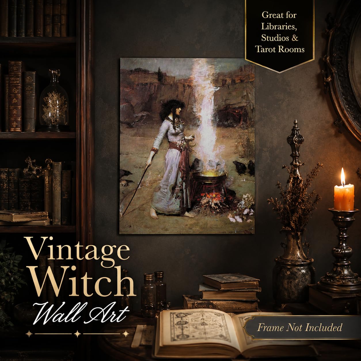 Lone Star Art Magic Circle The Witch by John William Waterhouse Reproduction 11x14 Unframed Poster Pre Raphaelite Gothic Fantasy Artwork Mystic Sorcery Victorian Occult Decor Raven Inspired Painting