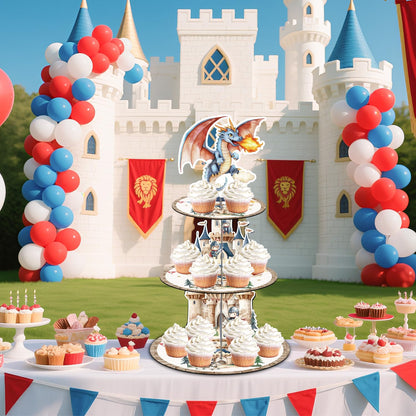 Keluna Medieval Dragon Party Decorations - 3 Tier Cupcake Stand Dragon Birthday Party Decorations Dessert Stands Holders