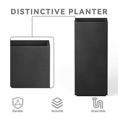 Kante 23.6" H Tall Rectangular Concrete Planter, Modern Square Diameter Plant Pot with Drainage Hole and Rubber Plug for Indoor Outdoor Home Patio Garden, Black