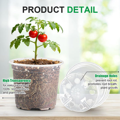 RooTrimmer 200 Pack 4 Inch Clear Plant pots with Drainage Holes, Transparent Nursery Seeding Pots, Flexile Seeds Starter Pots, Seeds Germination (4Inch,200P,Clear)