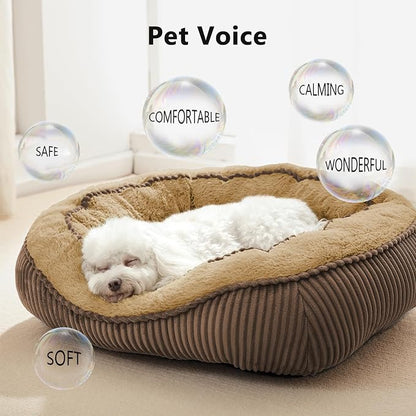 Dog Beds for Small Medium Large Dogs & Cats. Washable Pet Bed, Orthopedic Dog Sofa Bed, Soft Calming Sleeping Warming Puppy Bed (Brown, Small-(20’’x 19’’x 6’’))