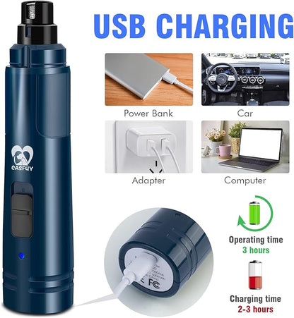 Casfuy Dog Nail Grinder with LED Light - Upgraded 2-Speed Electric Pet Nail Trimmer Powerful Painless Paws Grooming & Smoothing for Small Medium Large Dogs & Cats (Dark Blue)