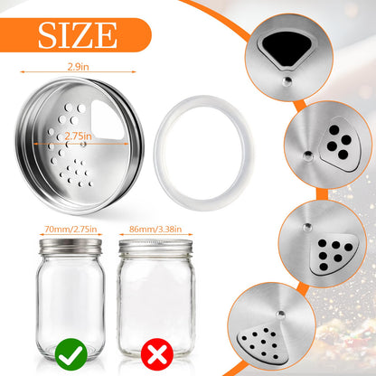 2 Pack Adjustable Mason Jar Spice Shaker Lids with Silicone Sealing Ring Gasket for Regular Mouth Adjustable Tops Pour Spout Seasoning Shaker Dispenser for Spices Salt Sugar Flour Seasonings (2)