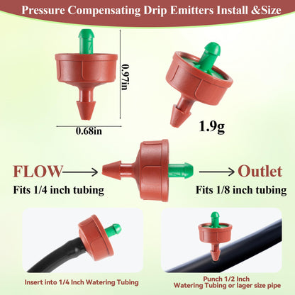 30 Pcs 0.25 GPH Pressure Compensating Irrigation Spot Drippers,Constant Flow Barb Outlet Watering Dripper Emitters Heads Parts for 1/4 Inch Watering Tubing Line for Garden Pots Plant Irrigation System
