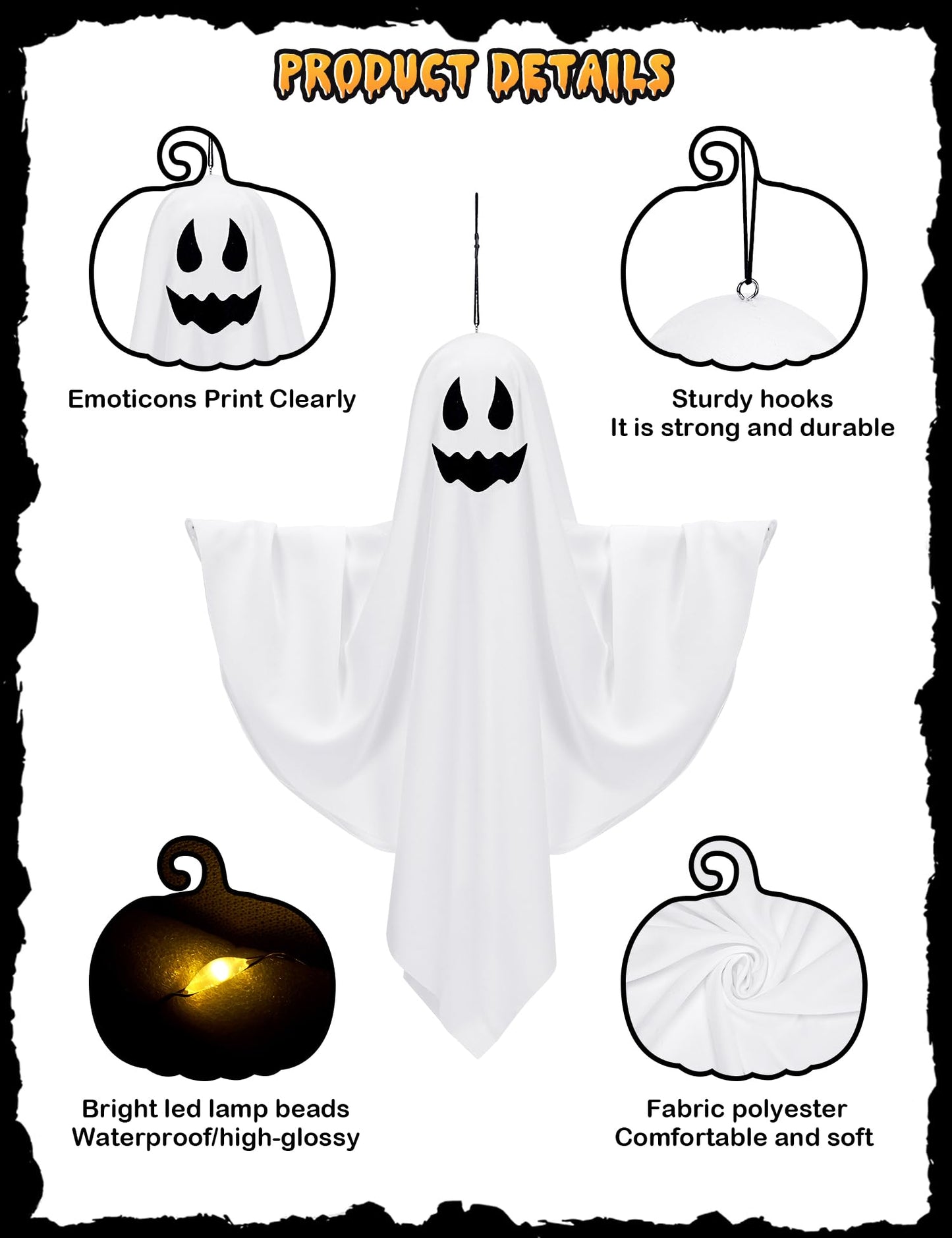 Lightshyer Halloween Decorations Outdoor Indoor 4 Pack Hanging Ghosts Halloween Haunted House Light Up Kit Decor for Tree House Yard Porch Window Bedroom Party